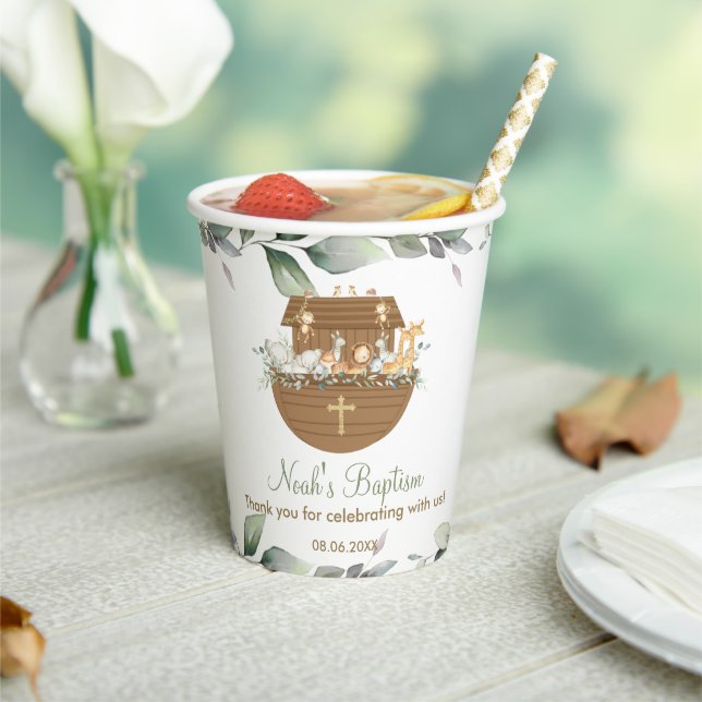 Gobelets En Papier Noah's Ark Greenery Baby shower Baptême Anniversai (Insitu)