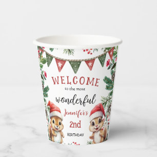 Gobelets En Papier Noël 2 Anniversaire mignon écureuil d'hiver