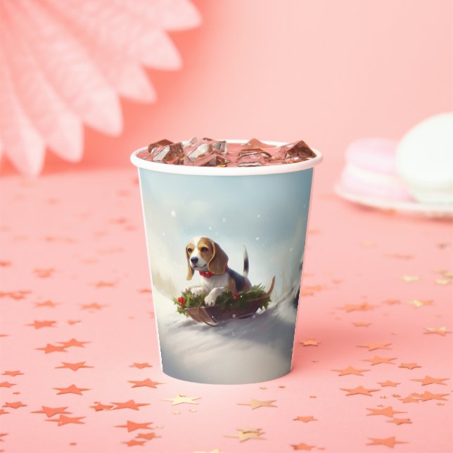 Gobelets En Papier Noël Beagle neige hiver (Insitu)