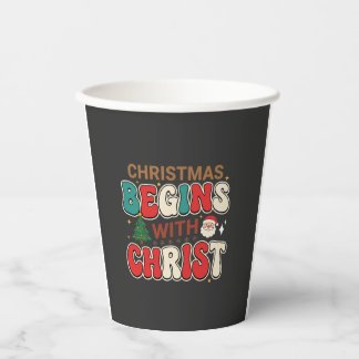 Gobelets En Papier Noël Commence Avec Christ Rétro Père Noël