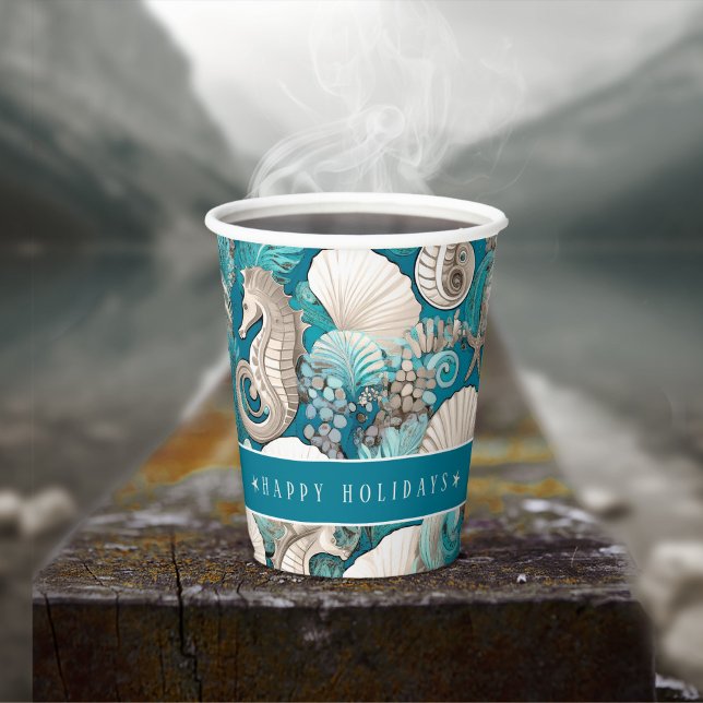 Gobelets En Papier Noël côtier Bold Motif hippocampe #4 ID1009 (Créateur téléchargé)