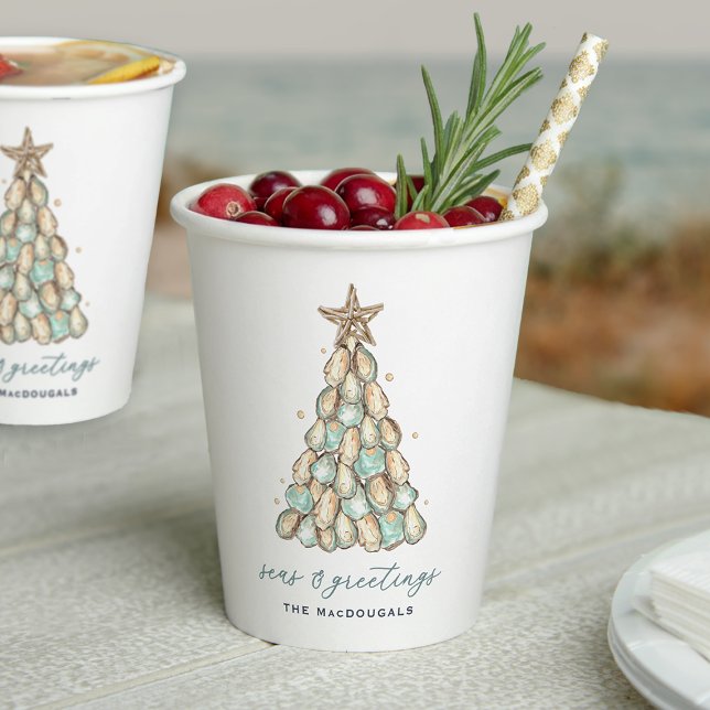Gobelets En Papier Noël de coquilles d'huitres côtières (Créateur téléchargé)