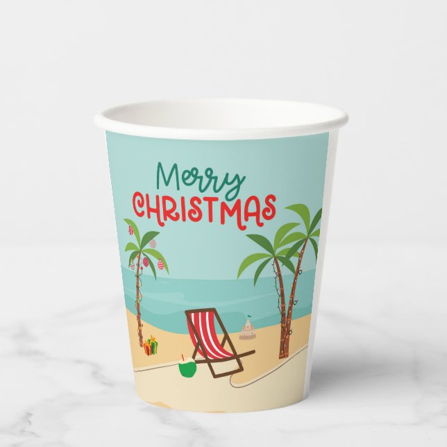 Gobelets En Papier Noël de plage (Recto)