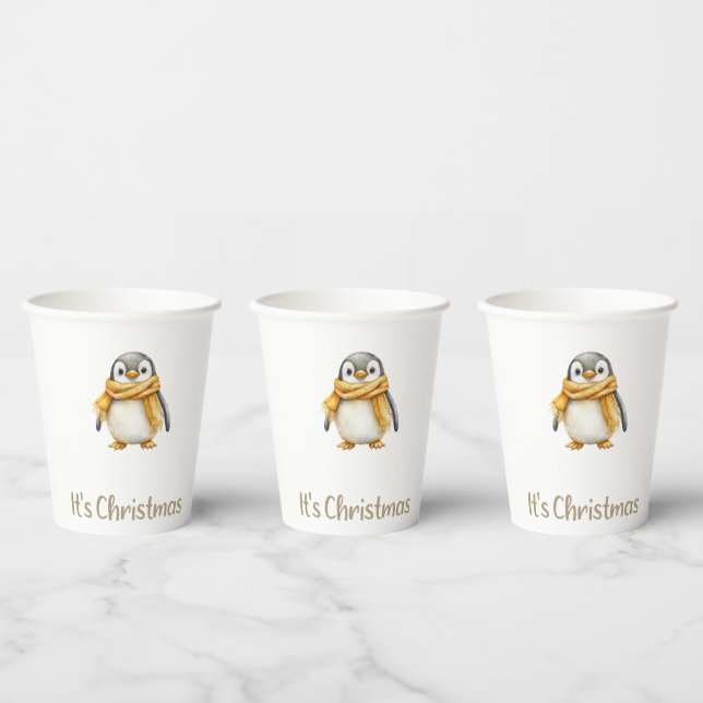 Gobelets En Papier Noël des pingouins (Multi)