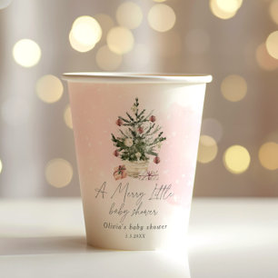 Gobelets En Papier Noël d'hiver rose Un joyeux petit baby shower