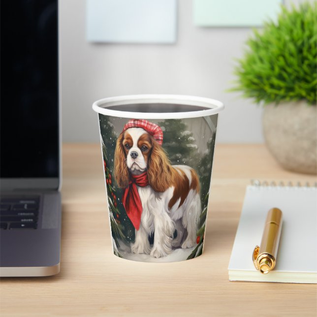 Gobelets En Papier Noël du chien espagnol Cavalier King Charles (Insitu)