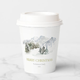Gobelets En Papier Noël élégant de montagne d'hiver