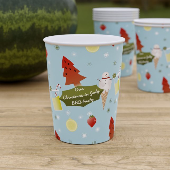Gobelets En Papier Noël En Juillet Été BBQ Fête Coupes de papier (🍉Just add your name! Perfect paper cup for Christmas in July (and the one in December) 🍉)