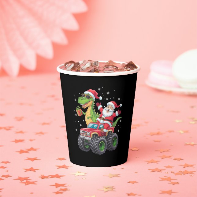 Gobelets En Papier Noël Famille Correspondante Père Noël Truck Dinosa (Insitu)