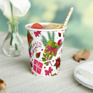 Gobelets En Papier Noël Festif Cadeaux Floraux hiver