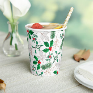 Gobelets En Papier Noël Floral verdure Festive Vacances d'hiver