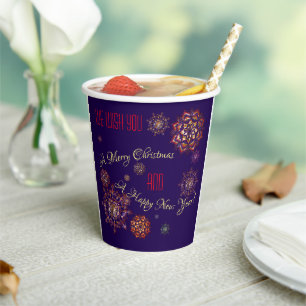 Gobelets En Papier Noël-nouvel an - flocons de neige colorés et brill