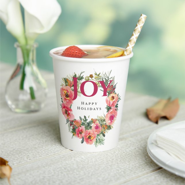 Gobelets En Papier Noël Pink Joy Wreath Botanique (Insitu)