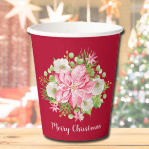 Gobelets En Papier Noël Poinsettia Vacances vertes