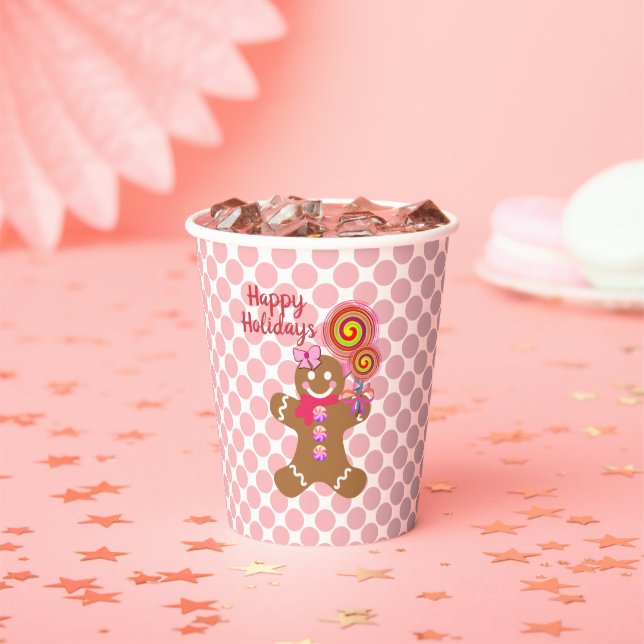 Gobelets En Papier Noël rose mignonne Gingerbread Fille Fête de Fête (Insitu)