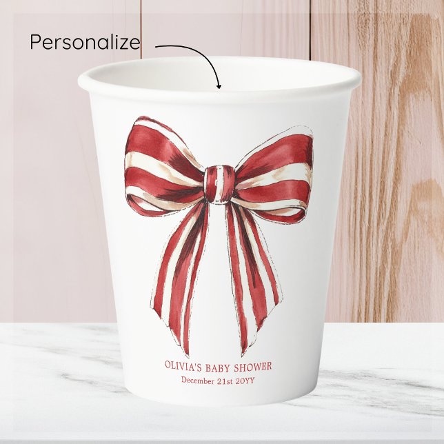Gobelets En Papier Noël rouge | Tasse en papier à Baby shower blanc B (Créateur téléchargé)
