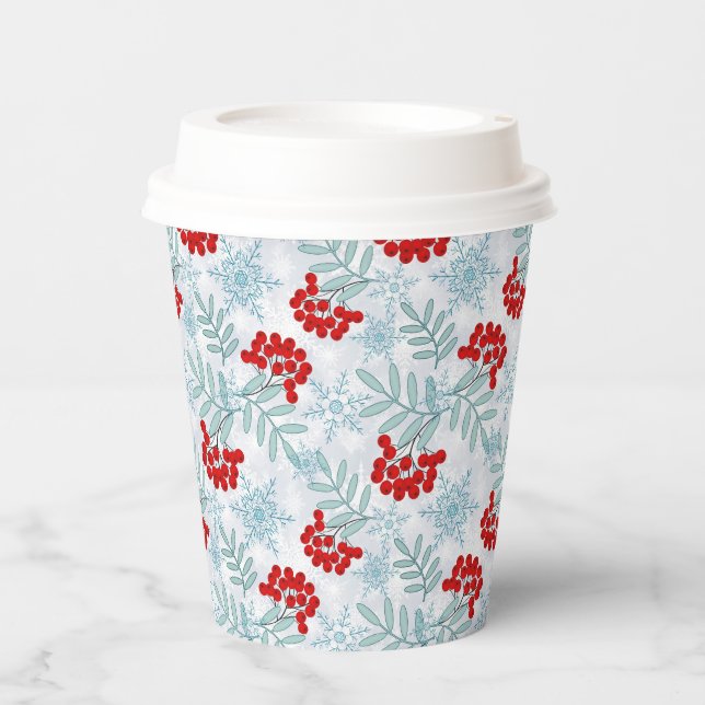 Gobelets En Papier Noël, Rowan, rouge, blanc, flocons de neige (Recto)