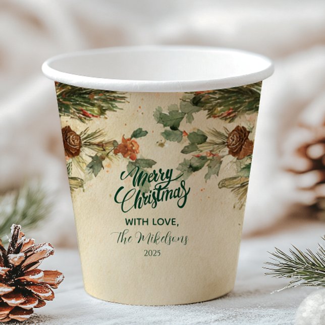Gobelets En Papier Noël Rustique à la bougie Pinecone (Créateur téléchargé)