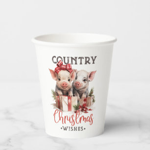 Gobelets En Papier Noël rustique Pays Souhaite Joli Cochon