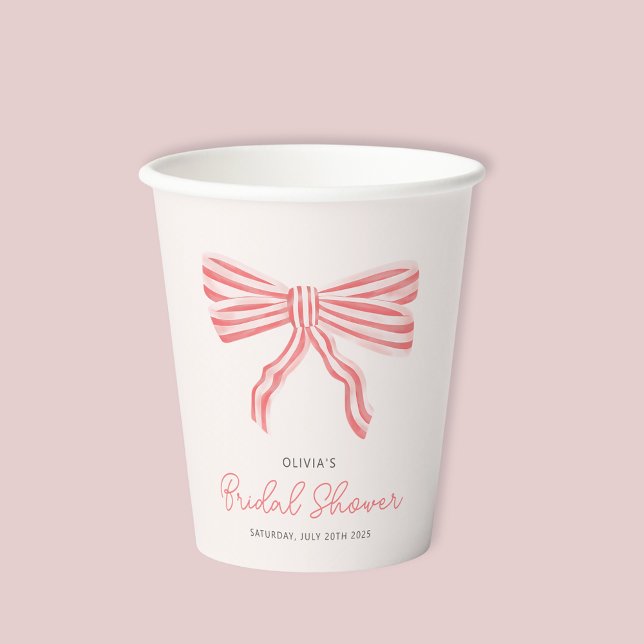 Gobelets En Papier Noeud Coquet Rose Fête de Mariage (Coquette Bow Bridal Shower Blush Pink paper cup.  Matching invitations available for bride to be. )