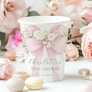 Gobelets En Papier Nœud Coquette Rose Fleur Bébé en fleurs Baby Showe