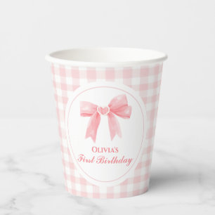 Gobelets En Papier Nœud rose Coquette prépa 1er anniversaire