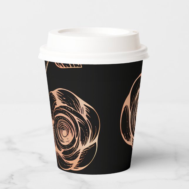 Gobelets En Papier Noir avec Motif Rose de bronze (Recto)