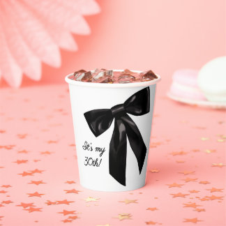 Gobelets en papier Noir Chic avec Nœud pour 30e An
