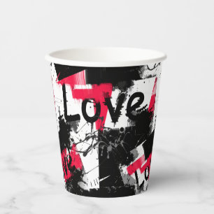 Gobelets En Papier Noir et blanc avec taches rouges amour motif