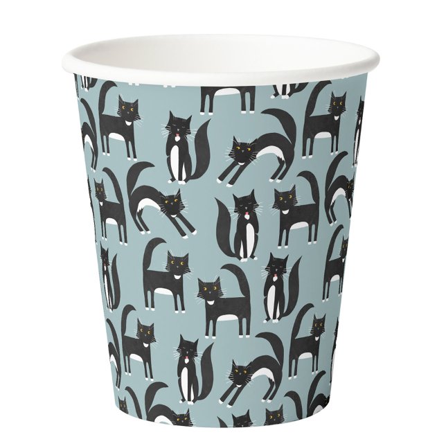 Gobelets En Papier Noir et blanc Cute Tuxedo Kitty Cats Motif (Black and white tuxedo cat patter party paper cup)