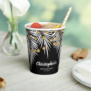 Gobelets En Papier Noir et Or 50e anniversaire Tropical