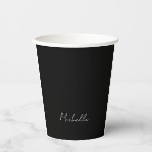 Gobelets En Papier Noir minimaliste Plaque moderne Nom propre Calligr