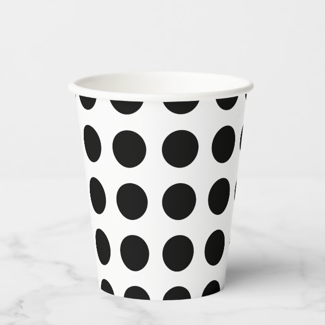 Gobelets En Papier Noir sur Blanc Grande taille Pois horizontaux (Recto)