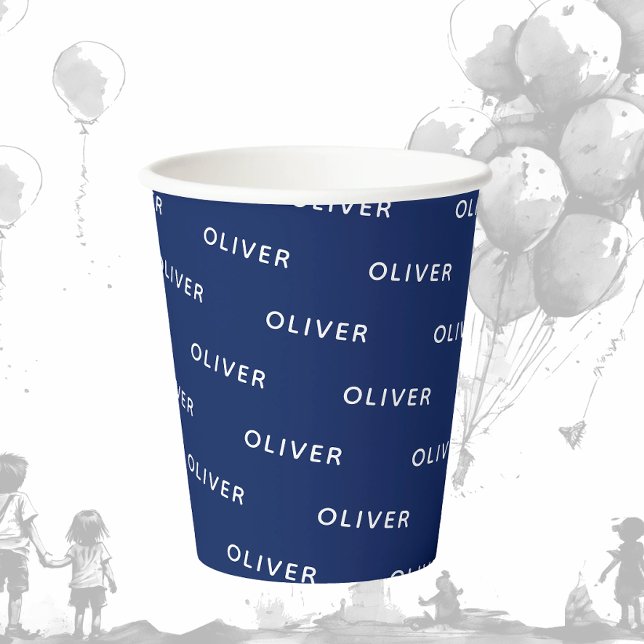 Gobelets En Papier Nom bleu foncé d'anniversaire d'enfant (Créateur téléchargé)