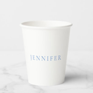 Gobelets En Papier Nom Calligraphie Script Simple Blanc Bleu