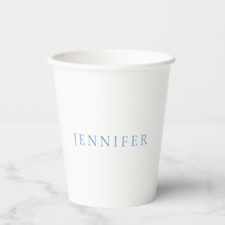 Gobelets En Papier Nom Calligraphie Script Simple Blanc Bleu