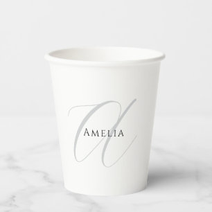Gobelets En Papier Nom chic monogramme lettre initiale calligraphie