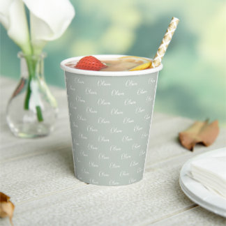 Gobelets En Papier Nom Customisé Sage Green White Script