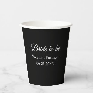 Gobelets En Papier Nom de la future mariée date noir blanc enterremen