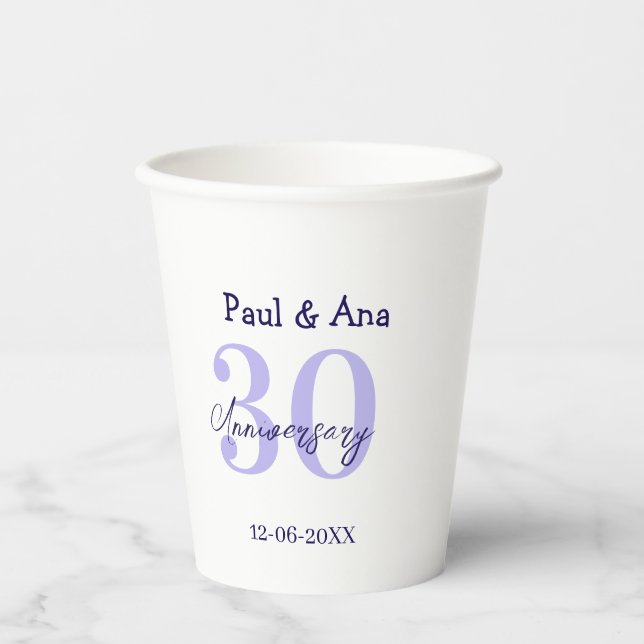 Gobelets En Papier nom de lettre gras violet 30e anniversaire simple  (Recto)