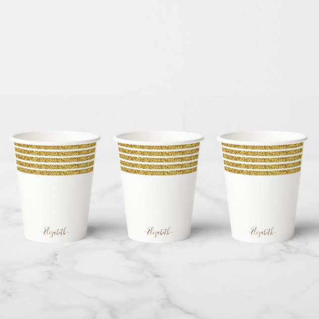Gobelets En Papier Nom de monogramme pailleté or élégant (Multi)