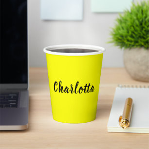 Gobelets En Papier Nom de personnalisation noir   Couleur jaune néon