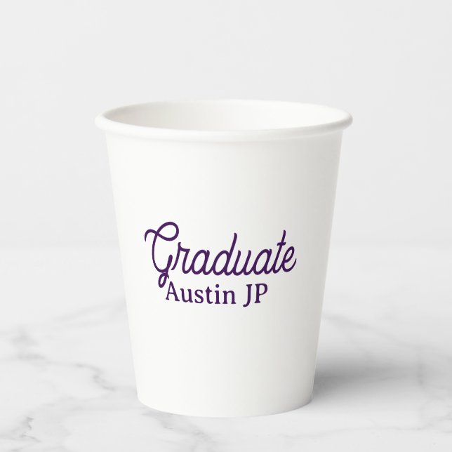 Gobelets En Papier nom de remise de diplôme violet simple minimal sty (Recto)