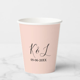 Gobelets En Papier nom du couple de mariage lettre date fond pastel r