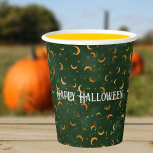 Gobelets En Papier Nom, Happy Halloween Crescent Moons Motif