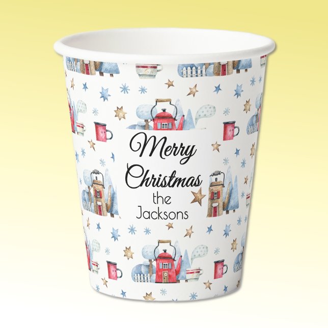 Gobelets En Papier Nom, Joyeux Noël Teapot Maisons 8oz (Créateur téléchargé)