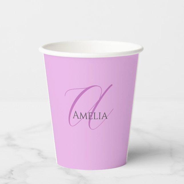 Gobelets En Papier Nom Monogramme Lettre initiale Orchid & Lilac (Recto)