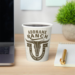 Gobelets En Papier NOM personnalisé Bull Steer Skull Western Ranch