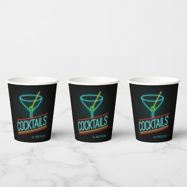 Gobelets En Papier Nom personnalisé COCTAILS (Multi)