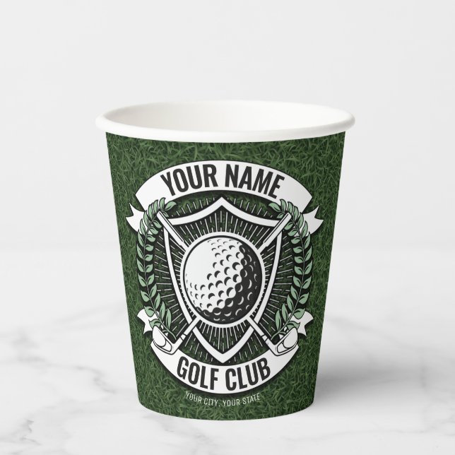 Gobelets En Papier NOM personnalisé Golfer Golf Club Turf Clubhouse (Recto)